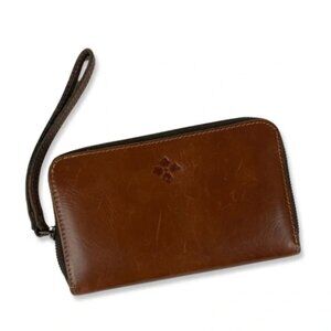 Patricia Nash Leather Zip Around Wallet Wristlet Cognac Brown